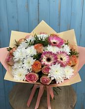 Букет цветов из:  Розы, Герберы и Хризантемы в Чамлыкской