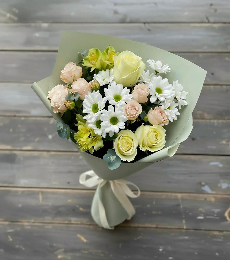 Букет цветов из: Альстромерии, Розы и Хризантемы в Чамлыкской