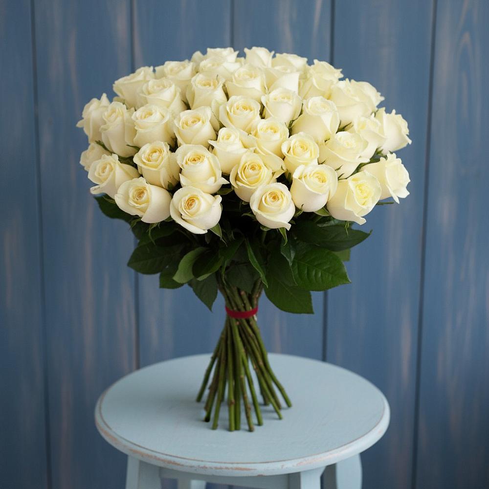 Букет 51 Белая роза Эдлесс Лав в Чамлыкской