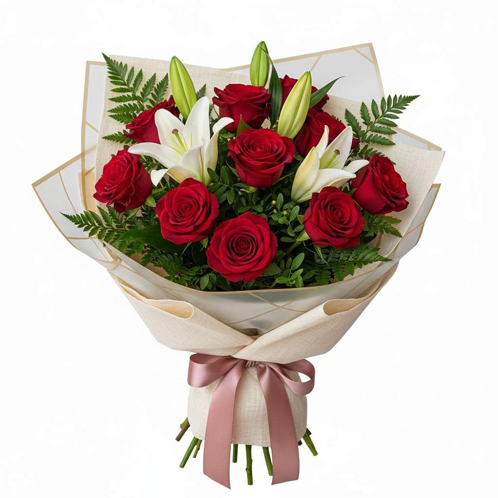 Букет цветов из: Лилии и Розы в Чамлыкской