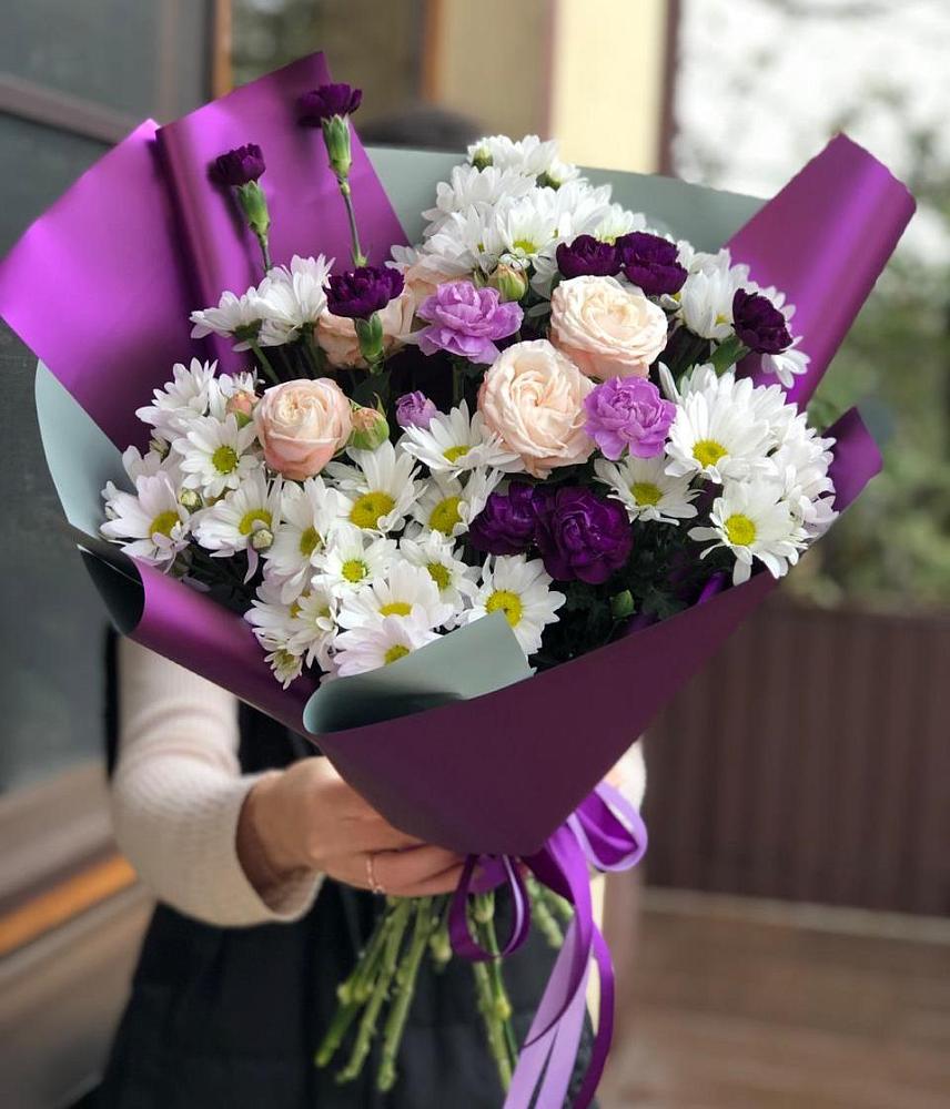 Букет цветов из: Хризантемы, Гвоздики и Розы в Чамлыкской