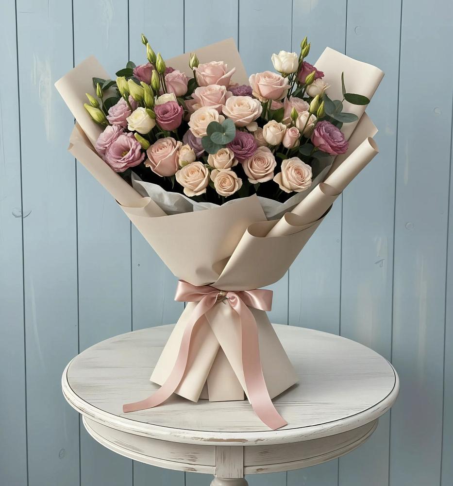 Букет цветов из: Розы и Лизиантусы в Чамлыкской