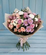 Букет цветов из:  Хризантемы, Розы и Альстромерии в Чамлыкской