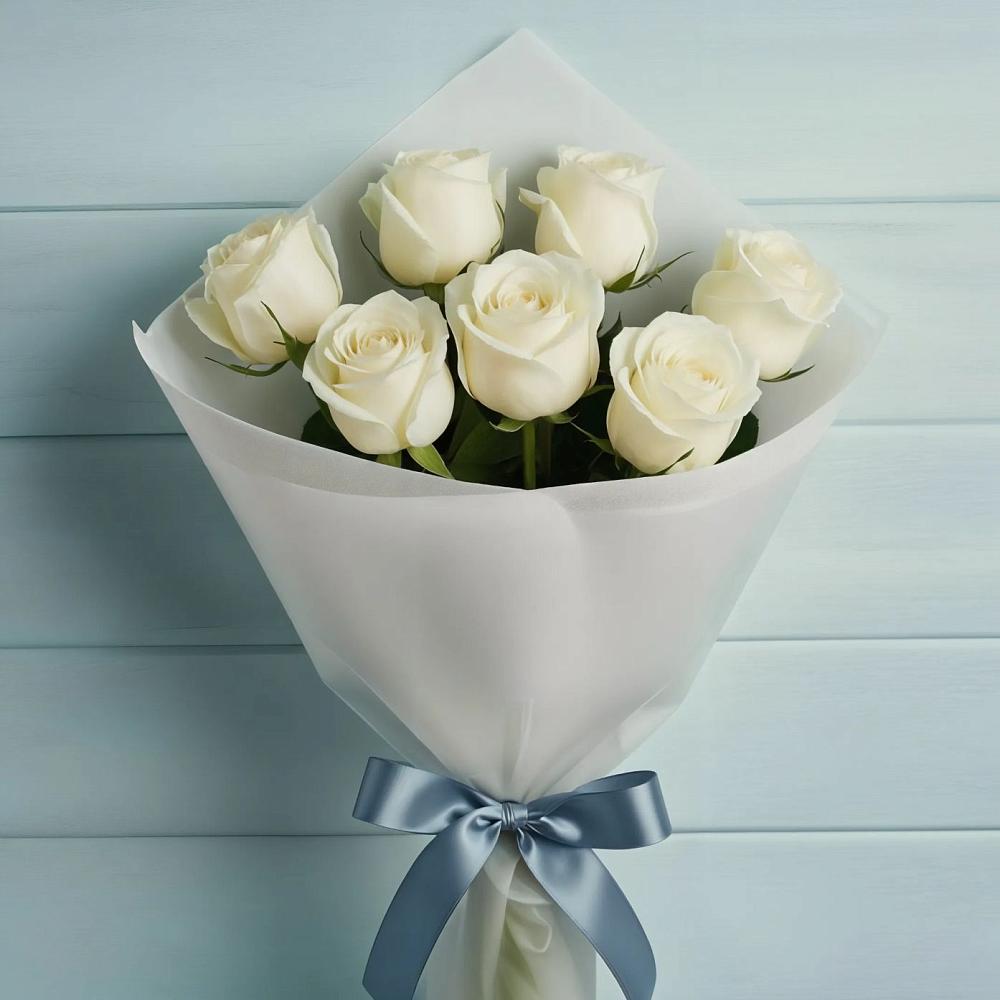 Букет 7 Белых роз Эдлесс Лав в Чамлыкской